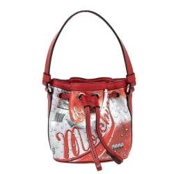 Moschino Metallic Silver/Orange Leather Coca Cola Bucket Bag