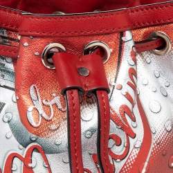 Moschino Metallic Silver/Orange Leather Coca Cola Bucket Bag