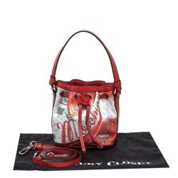 Moschino Metallic Silver/Orange Leather Coca Cola Bucket Bag