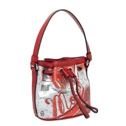 Moschino Metallic Silver/Orange Leather Coca Cola Bucket Bag