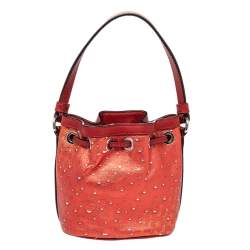 Moschino Metallic Silver/Orange Leather Coca Cola Bucket Bag