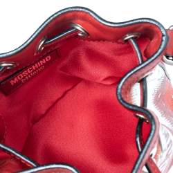 Moschino Metallic Silver/Orange Leather Coca Cola Bucket Bag