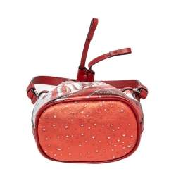 Moschino Metallic Silver/Orange Leather Coca Cola Bucket Bag