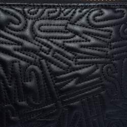 Pre Owned Moschino Black Logo Embossed Leather Wristlet Clutch