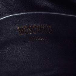 Pre Owned Moschino Black Logo Embossed Leather Wristlet Clutch