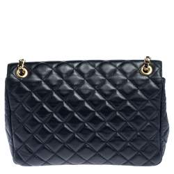 Moschino Black Quilted Leather Logo Flap Shoulder Bag