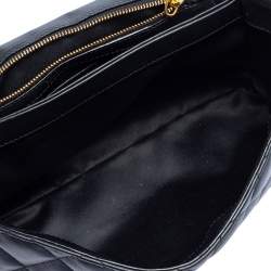 Moschino Black Quilted Leather Logo Flap Shoulder Bag