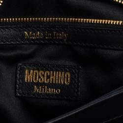 Moschino Black Quilted Leather Logo Flap Shoulder Bag