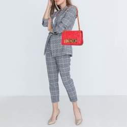 Moschino Red Monogram Quilted Leather Logo Flap Shoulder Bag