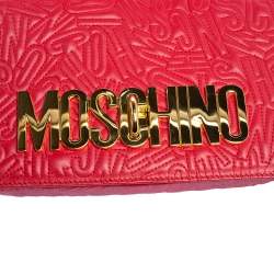 Moschino Red Monogram Quilted Leather Logo Flap Shoulder Bag