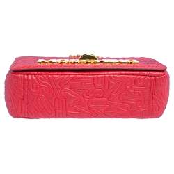Moschino Red Monogram Quilted Leather Logo Flap Shoulder Bag