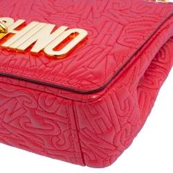Moschino Red Monogram Quilted Leather Logo Flap Shoulder Bag