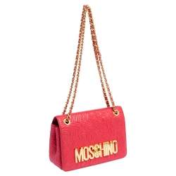 Moschino Red Monogram Quilted Leather Logo Flap Shoulder Bag