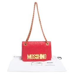 Moschino Red Monogram Quilted Leather Logo Flap Shoulder Bag