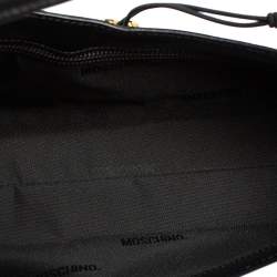 Pre Owned Moschino Black Leather Heart Lock Baguette Bag