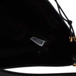 Pre Owned Moschino Black Leather Heart Lock Baguette Bag