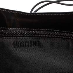 Pre Owned Moschino Black Leather Heart Lock Baguette Bag