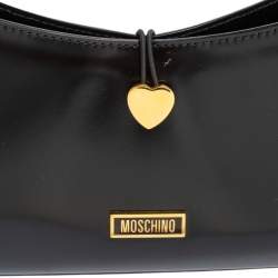 Pre Owned Moschino Black Leather Heart Lock Baguette Bag