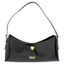 Pre Owned Moschino Black Leather Heart Lock Baguette Bag
