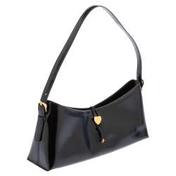 Pre Owned Moschino Black Leather Heart Lock Baguette Bag