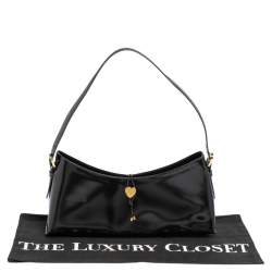 Pre Owned Moschino Black Leather Heart Lock Baguette Bag