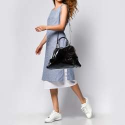 Pre Owned Moschino Dark Brown Patent Leather Heart Charm Dome Satchel