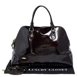 Pre Owned Moschino Dark Brown Patent Leather Heart Charm Dome Satchel