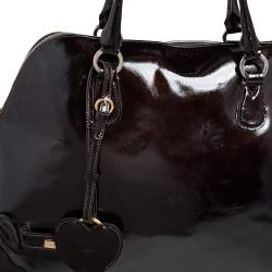 Pre Owned Moschino Dark Brown Patent Leather Heart Charm Dome Satchel
