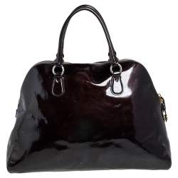 Pre Owned Moschino Dark Brown Patent Leather Heart Charm Dome Satchel