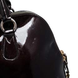 Pre Owned Moschino Dark Brown Patent Leather Heart Charm Dome Satchel