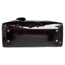 Pre Owned Moschino Dark Brown Patent Leather Heart Charm Dome Satchel