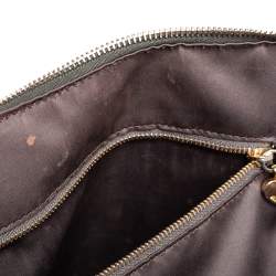 Pre Owned Moschino Dark Brown Patent Leather Heart Charm Dome Satchel