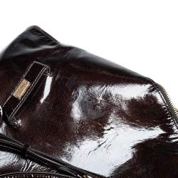 Pre Owned Moschino Dark Brown Patent Leather Heart Charm Dome Satchel