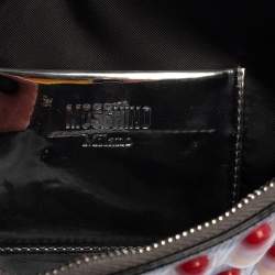 Pre Owned Moschino Silver Leather And PVC Pill Blister Wristlet Clutch