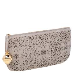 Pre Owned Moschino Grey Perforated Leather Clutch