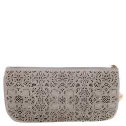 Pre Owned Moschino Grey Perforated Leather Clutch