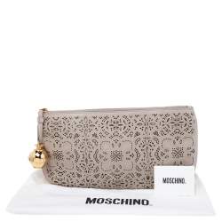 Pre Owned Moschino Grey Perforated Leather Clutch