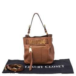Moschino Brown Leather Logo Hobo