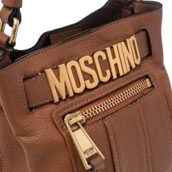 Moschino Brown Leather Logo Hobo