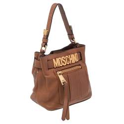 Moschino Brown Leather Logo Hobo