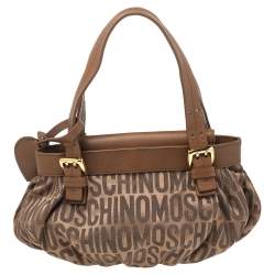 Pre Owned Moschino Brown Monogram Canvas And Leather Tote
