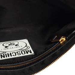 Moschino Black Coated Canvas Medium Teddy Bear Print Wristlet Clutch