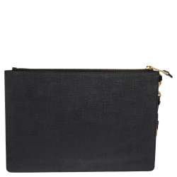 Moschino Black Coated Canvas Medium Teddy Bear Print Wristlet Clutch