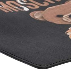 Moschino Black Coated Canvas Medium Teddy Bear Print Wristlet Clutch