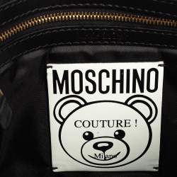 Moschino Black Coated Canvas Medium Teddy Bear Print Wristlet Clutch