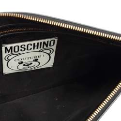 Moschino Black Coated Canvas Medium Teddy Bear Print Wristlet Clutch