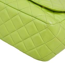 Pre Owned Moschino Apple Green Quilted Leather Flap Shoulder Bag
