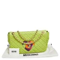 Pre Owned Moschino Apple Green Quilted Leather Flap Shoulder Bag