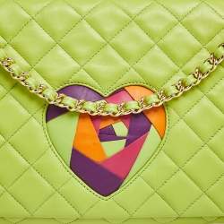 Pre Owned Moschino Apple Green Quilted Leather Flap Shoulder Bag
