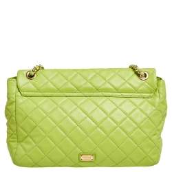 Pre Owned Moschino Apple Green Quilted Leather Flap Shoulder Bag